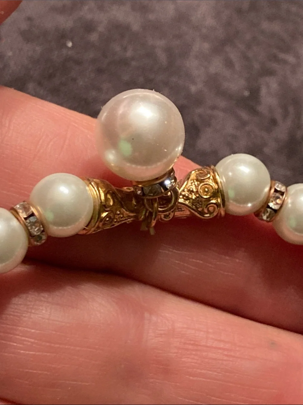 Pearl Bead Stretch Bracelet with Gold Accent Charm